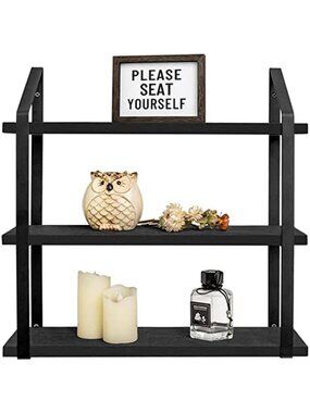 New Floating Wall Shelves 3 Tier Rustic Hanging Shelf with Metal Bracket Wall